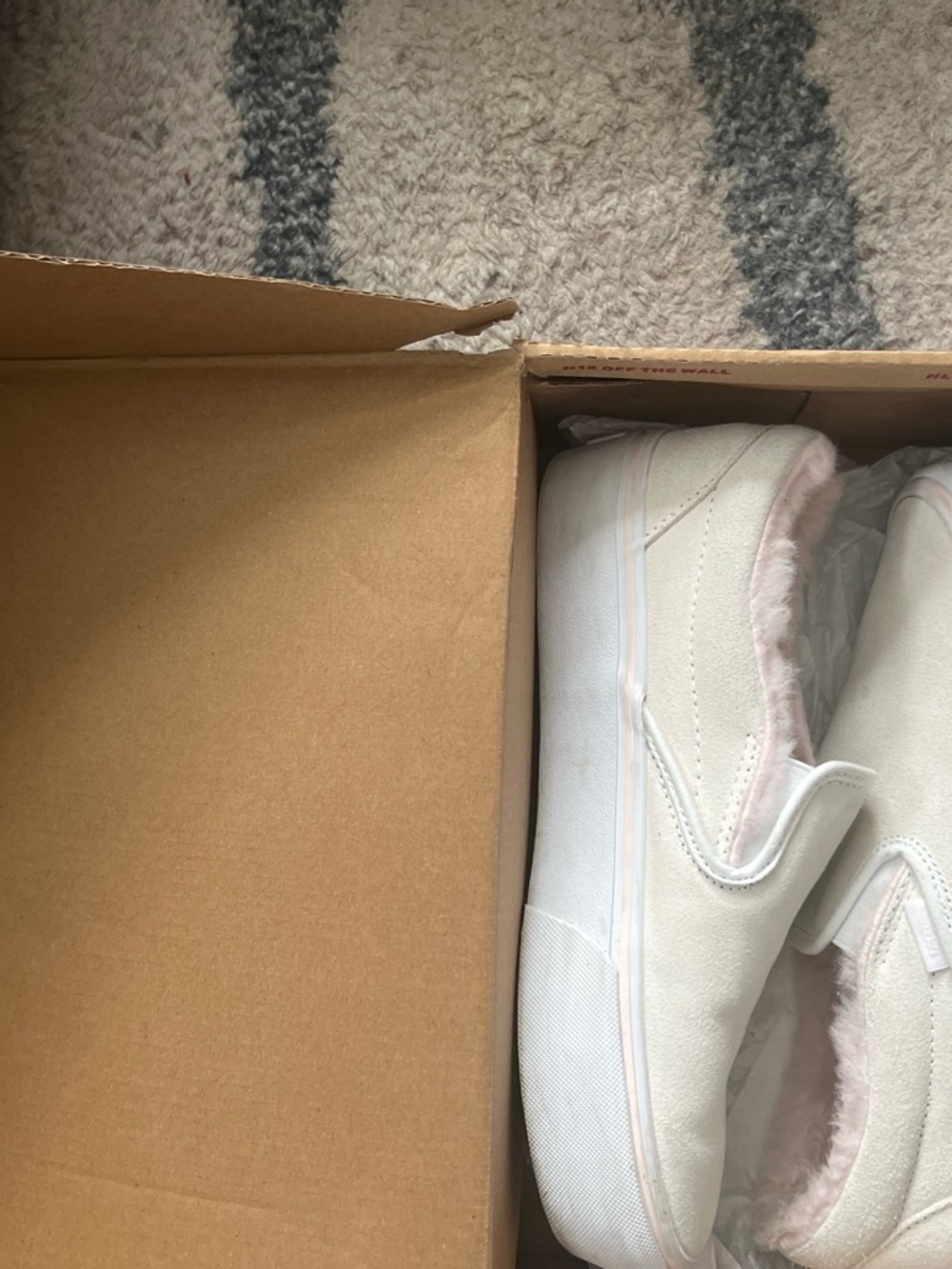 Vans Kids White Slip-On Sneakers with Pink Faux Fur Trim